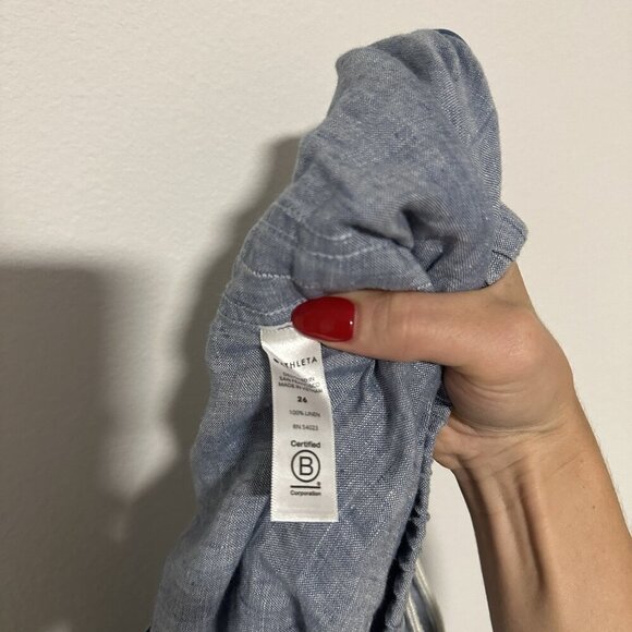 Athleta Cabo Linen Wide Leg Pants Women Size 26 Blue Vacation Lagenlook - Picture 8 of 9